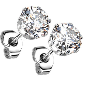 Stud Earring 316L Round Cubic Zirconia Stud Earring 1 Pair