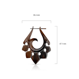 Earring Earring Organic Hand Carved Sono Wood Tribal Ornament Stirrup Hanger 1 Pair