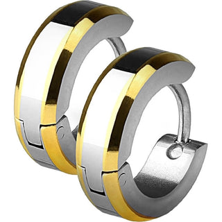 Earring 316L Hoop Earring Beveled Edges Brushed Steel Center 1 Pair Clicker