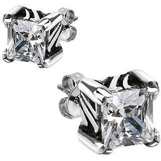Stud Earring 316L Stud Earring Tribal Prong Clear Diamond Cut Cubic Zirconia 1 Pair