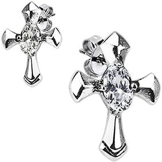 Stud Earring 316L Stud Earring Oval Cubic Zirconia Prong Celtic Cross 1 Pair