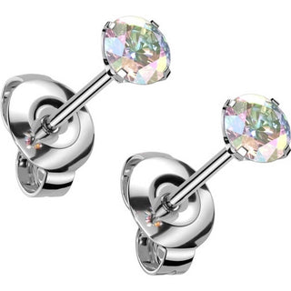 Titanium Stud Earring Titan Earring Studs Press Cut Martini Setting Cubic Zirconia 1 Pair