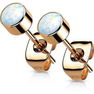 Titanium Stud Earring Titan Earring Studs Bezel Setting Round Opal 1 Pair