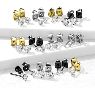 Titanium Stud Earring Titan Earring Studs Prong Setting Round Cubic Zirconia 1 Pair