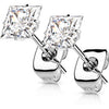 Titanium Stud Earring Titan Earring Studs Prong Setting Square Cubic Zirconia 1 Pair