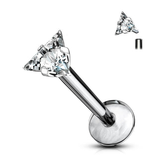 Titanium Labret Triangle Zirconia Silver Internally Threaded
