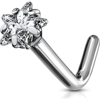 Titanium Nose L-Shape Star Zirconia Silver