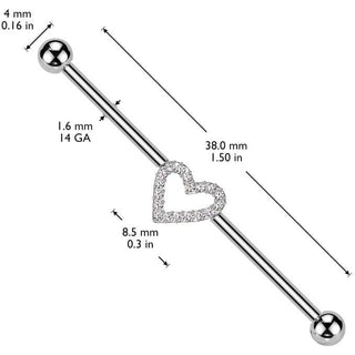 Titanium Industrial Barbell heart zirconia Internally Threaded