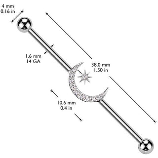 Titanium Industrial Barbell hilal ottoman moon star zirconia Internally Threaded