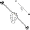 Titanium Industrial Barbell 5 cubic zirconia double chain Internally Threaded