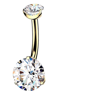 Titanium Belly Button Piercing gold prong set double cubic zirconia Internally Threaded