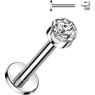 Titanium Labret round zirconia prong setting Internally Threaded
