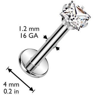 Titanium Labret Square zirconia Prong Setting Internally Threaded