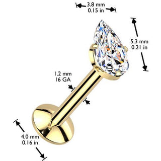 Titane Labret larme sertissage à griffes en zircone Filetage Interne