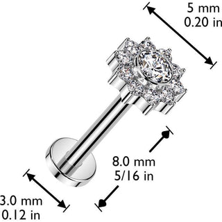 Titanium Labret flower zirconia Internally Threaded