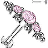 Titanium Labret 3 Zirconia Flat Silver Internally Threaded