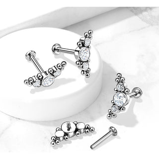 Titanium Labret 3 Zirconia Flat Silver Internally Threaded