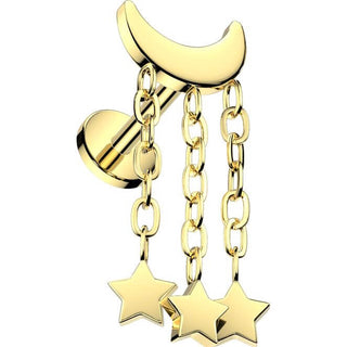 Titanium Labret crescent moon stars dangle Internally Threaded