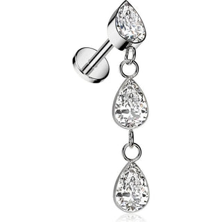 Titanium Labret Teardrop zirconia dangle Internally Threaded
