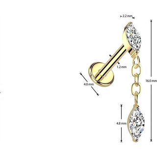 Titanium Labret chain dangle zirconia Internally Threaded