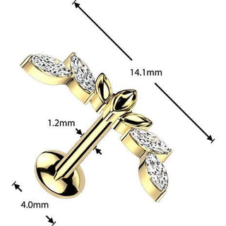Titanium Labret zirconia marquise cut Internally Threaded