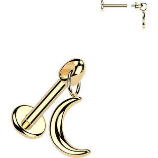 Titanium Labret crescent moon dangle Internally Threaded