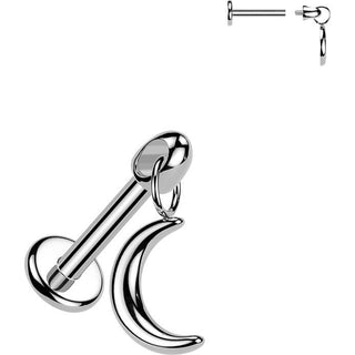 Titanium Labret crescent moon dangle Internally Threaded