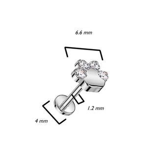 Titane Labret Patte Zircone Filetage Interne