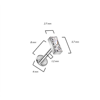 Titanium Labret Rectangle Zirconia Internally Threaded