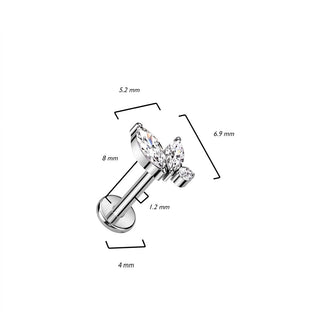 Titanium Labret Marquise Cut Zirconia Internally Threaded