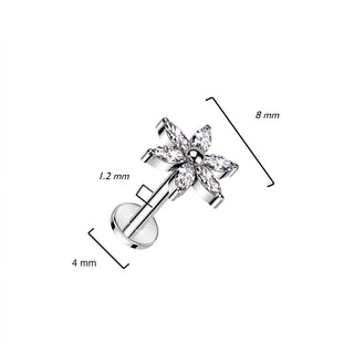 Titanium Labret Flower Zirconia Internally Threaded