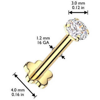 Titane Labret zircone base florale Filetage Interne