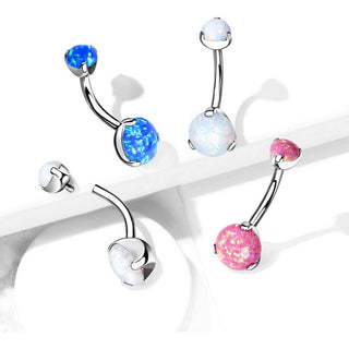 Titanium Belly Button Piercing Opal Dimple setting Internally Threaded
