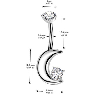 Titane Piercing Nombril quart de lune étoile en zircone Filetage Interne