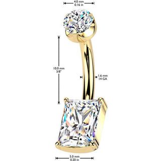 Titane Piercing Nombril rectangle zircone Filetage Interne