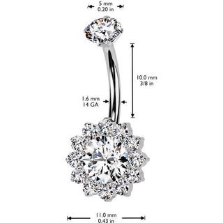 Titane Piercing Nombril fleur zircone Filetage Interne