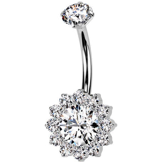 Titanium Belly Button Piercing flower zirconia Internally Threaded