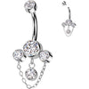 Titanium Belly Button Piercing 3 zirconias chain dangle Internally Threaded