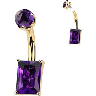 Titanium Belly Button Piercing rectangle natural gem stone Internally Threaded