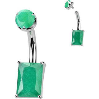 Titanium Belly Button Piercing rectangle natural gem stone Internally Threaded
