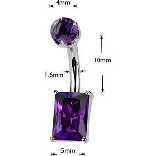 Titanium Belly Button Piercing rectangle natural gem stone Internally Threaded