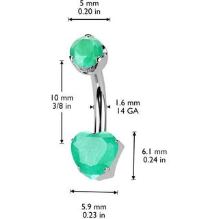 Titane Piercing Nombril cœur pierre gemme naturelle Filetage Interne