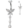 Titanium Belly Button Piercing butterfly zirconia dangle Internally Threaded