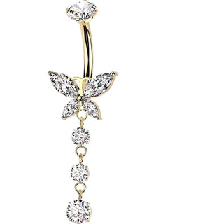 Titanium Belly Button Piercing butterfly zirconia dangle Internally Threaded
