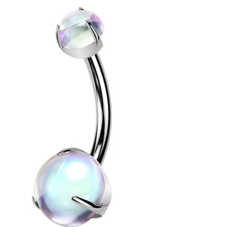 Titanium Belly Button Piercing prong set double moonstones Internally Threaded