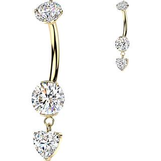 Titanium Belly Button Piercing prong set cubic zirconia heart dangle Internally Threaded