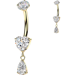 Titanium Belly Button Piercing prong set heart cubic zirconia teardrop dangle Internally Threaded