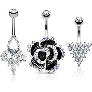 Belly Button Piercing Set Zirconia, 3  pieces