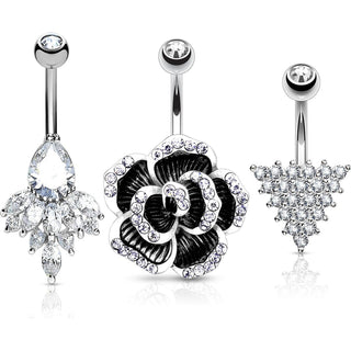 Belly Button Piercing Set Zirconia, 3  pieces