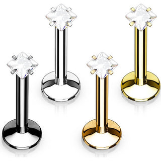 Labret Square Zirconia Internally Threaded, 4  pieces